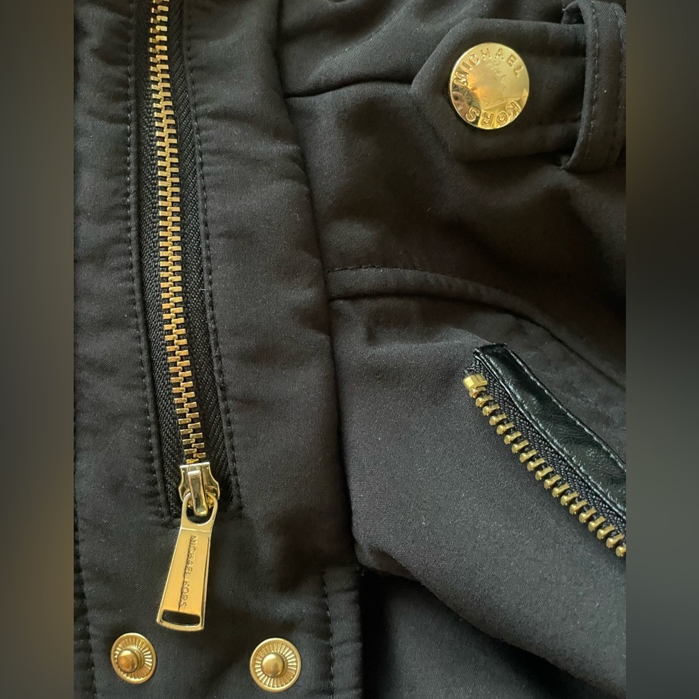 Michael Kors Belted Softshell Moto Coat Black XS Hidden Hood - Picture 9 of 16